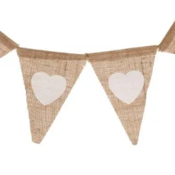 Vlaggenlijn linnen hart beige/wit - 2m (13 vlaggen)