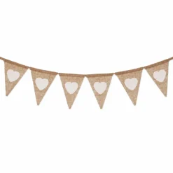 Vlaggenlijn linnen hart beige/wit - 2m (13 vlaggen)