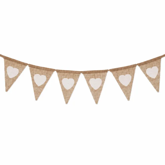 Vlaggenlijn linnen hart beige/wit - 2m (13 vlaggen)