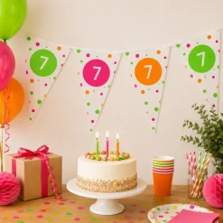 Vlaggenlijn neon 7 jaar - 4m (15 vlaggen)