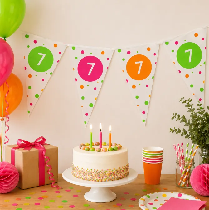 Vlaggenlijn neon 7 jaar - 4m (15 vlaggen)