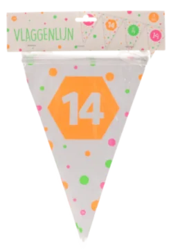 Vlaggenlijn neon 14 jaar - 4m (15 vlaggen)