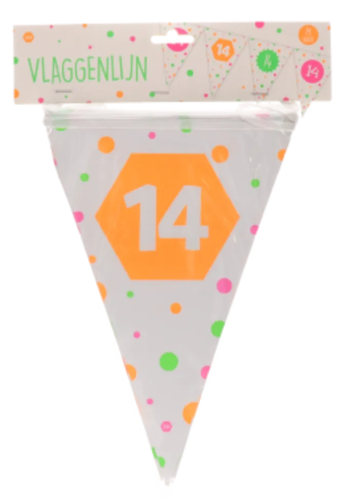 Vlaggenlijn neon 14 jaar - 4m (15 vlaggen)
