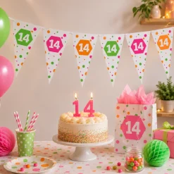 Vlaggenlijn neon 14 jaar - 4m (15 vlaggen)