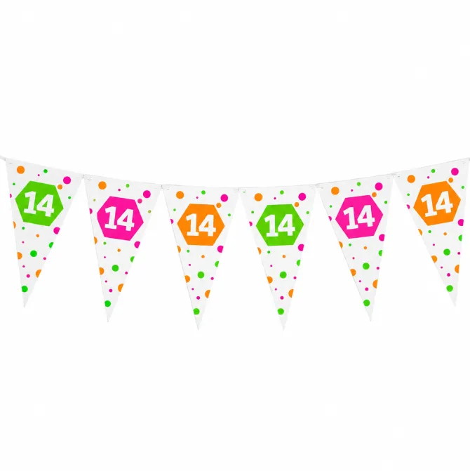 Vlaggenlijn neon 14 jaar - 4m (15 vlaggen)