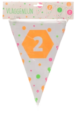 Vlaggenlijn neon 2 jaar - 4m (15 vlaggen)