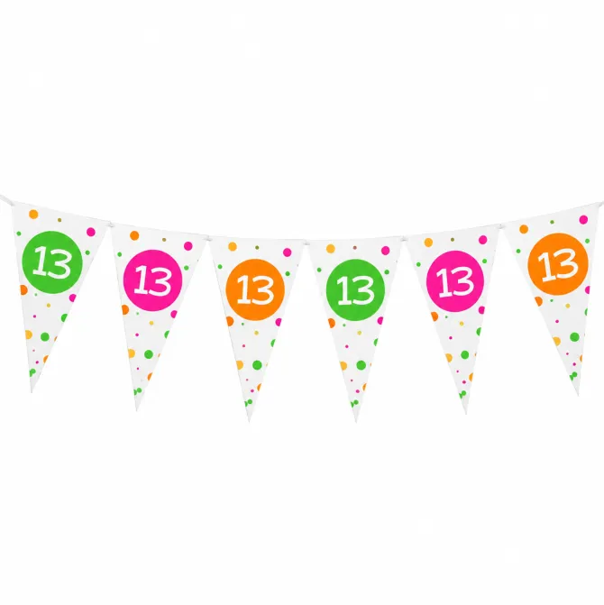Vlaggenlijn neon 13 jaar - 4m (15 vlaggen)