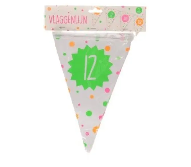 Vlaggenlijn neon 12 jaar - 4m (15 vlaggen)