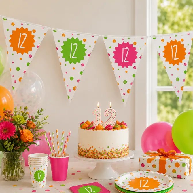 Vlaggenlijn neon 12 jaar - 4m (15 vlaggen)