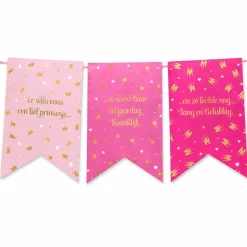 Vlaggenlijn prinses roze/goud - 5m (15 vlaggen)