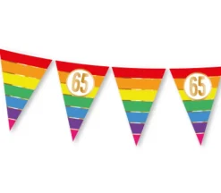 Vlaggenlijn regenboog goud 65 jaar - 5m (15 vlaggen)