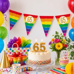 Vlaggenlijn regenboog goud 65 jaar - 5m (15 vlaggen)
