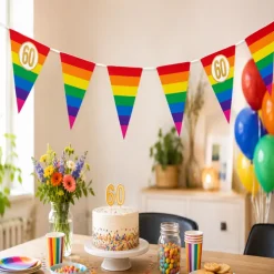 Vlaggenlijn regenboog goud 60 jaar - 5m (15 vlaggen)