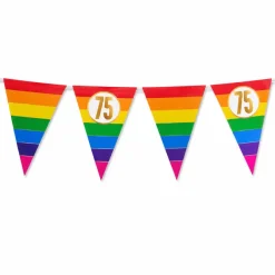 Vlaggenlijn Regenboog goud 75 jaar - 5m (15 vlaggen)