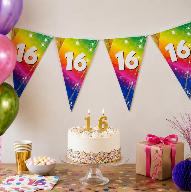 Vlaggenlijn regenboog 16 jaar - 6m (15 vlaggen)