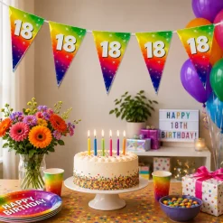 Vlaggenlijn regenboog 18 jaar - 6m (15 vlaggen)