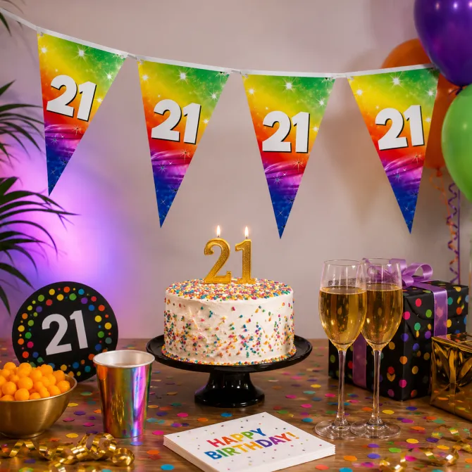 Vlaggenlijn regenboog 21 jaar - 6m (15 vlaggen)