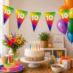 Vlaggenlijn regenboog 10 jaar - 6m (15 vlaggen)