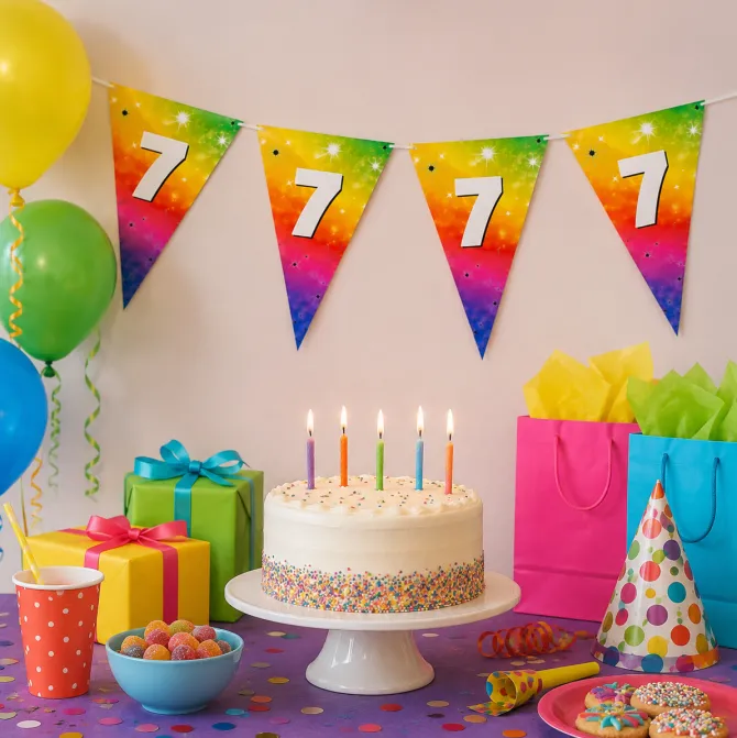 Vlaggenlijn regenboog 7 jaar - 6m (15 vlaggen)
