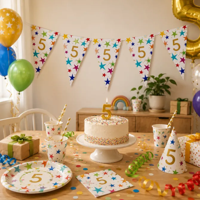 Vlaggenlijn Sterren 5 jaar - 6m (15 vlaggen)