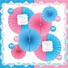 Waaiers gender reveal papier roze/blauw- 6 stuks