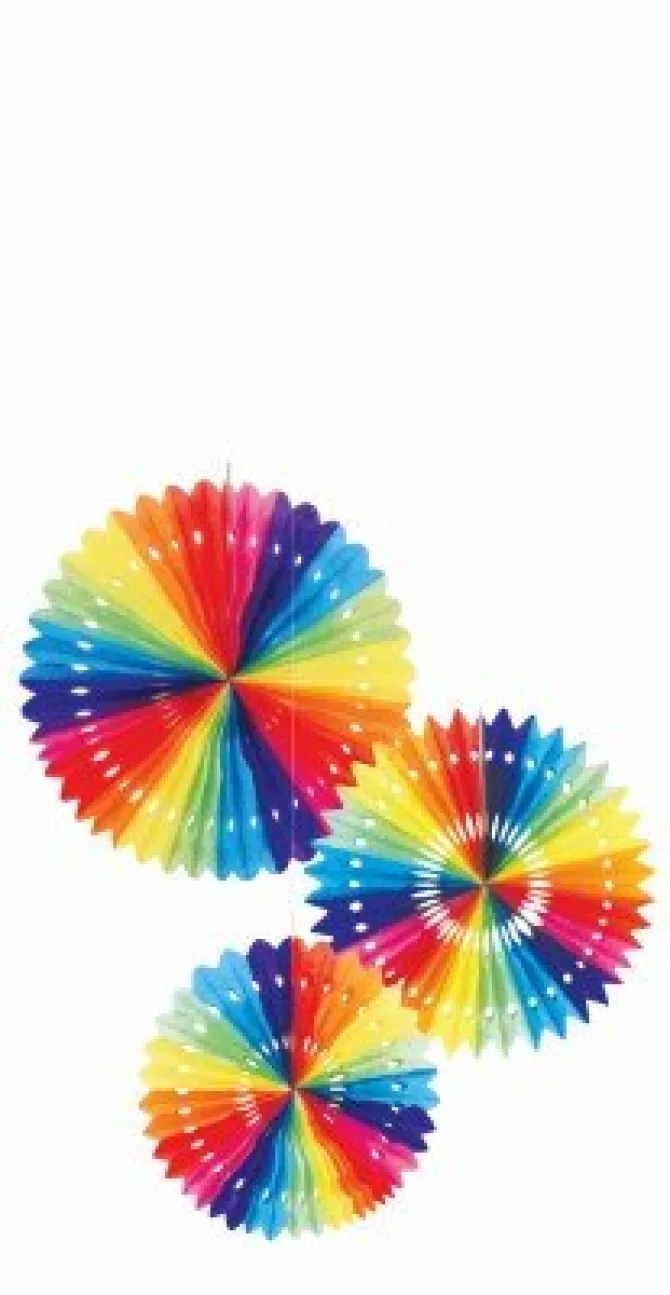 Waaiers papier regenboog - 3 stuks